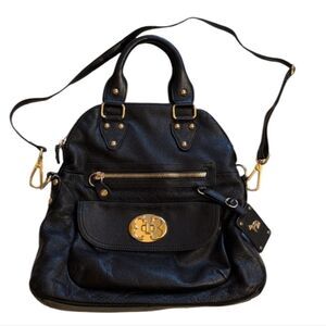 Emma Fox Black Leather Convertible Crossbody Gold Accents Turnlock Closure